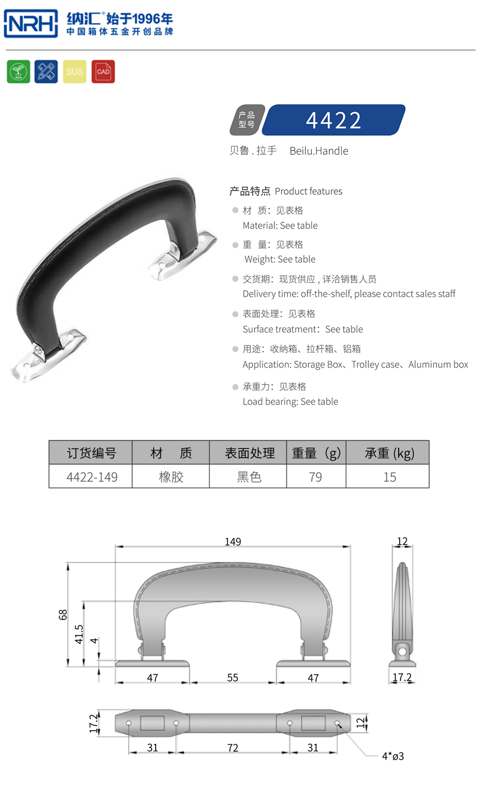 箱包塑料拉手4422-149-ABS-BK