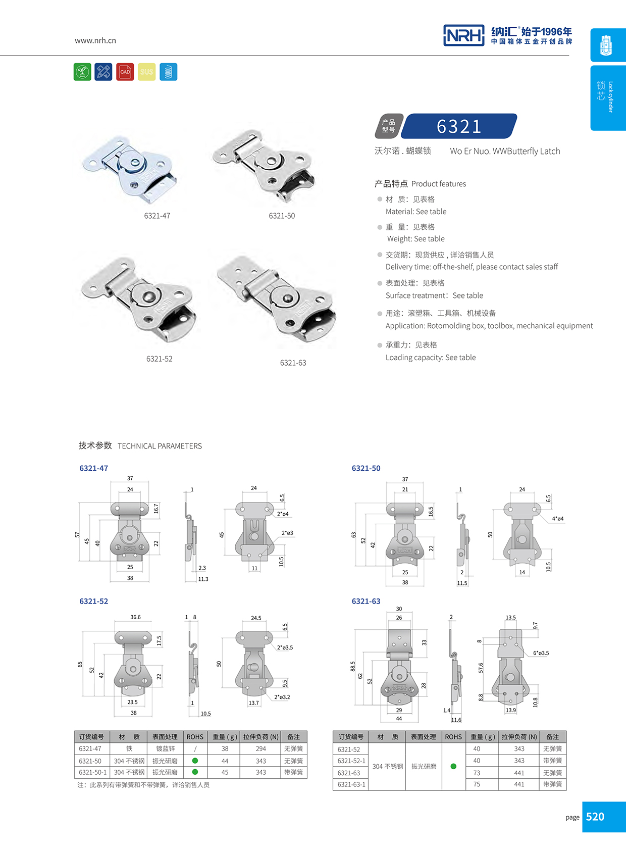 不锈钢蝴蝶锁芯6321-52-S04-ZG