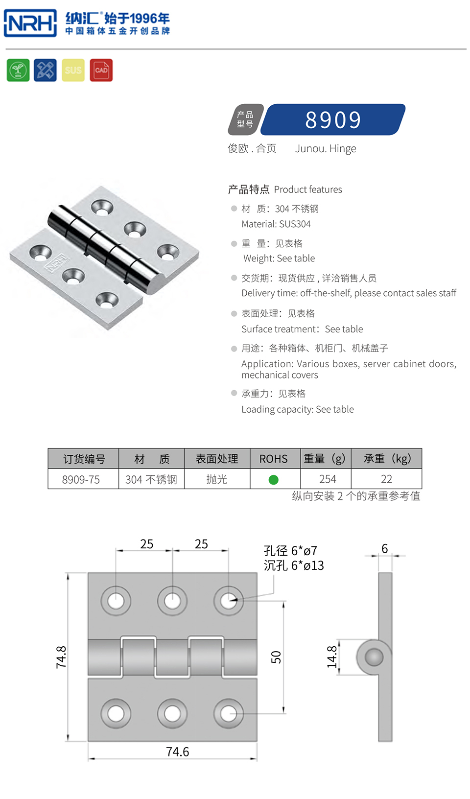 重型铸压合页8909-75-S04-PG