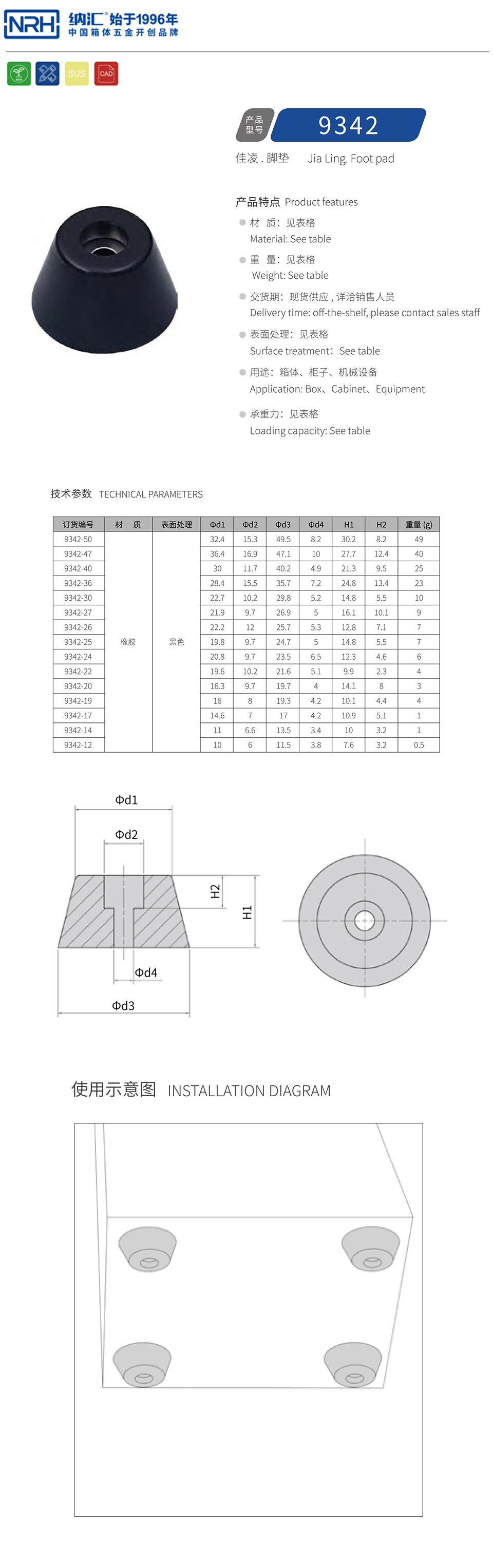 脚垫9342-36-PVC-BK